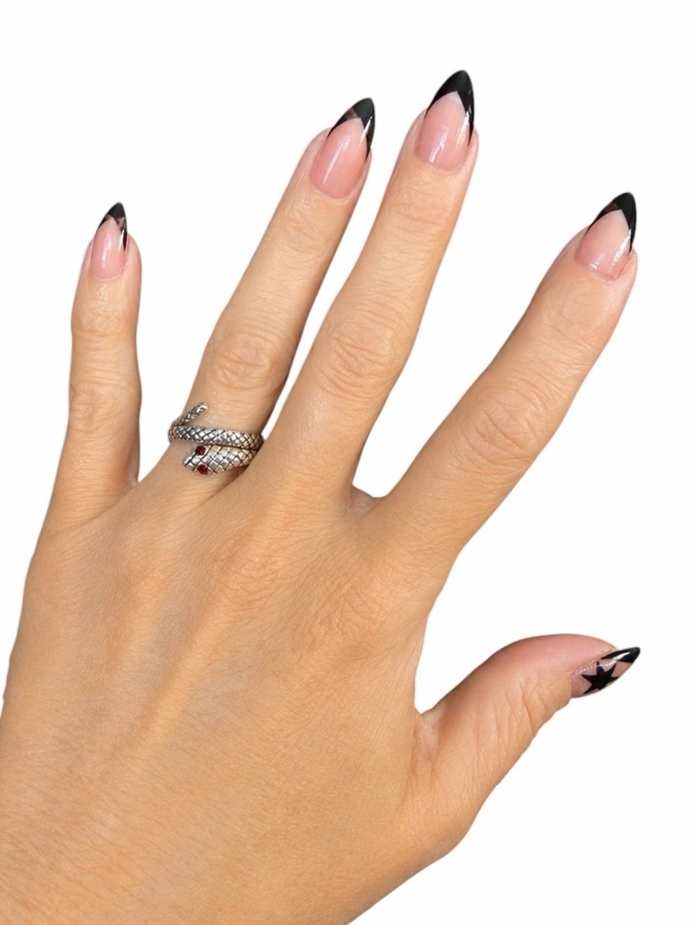 Vintage Silver-tone Snake Wrap Ring Red Rhinestone Eyes
